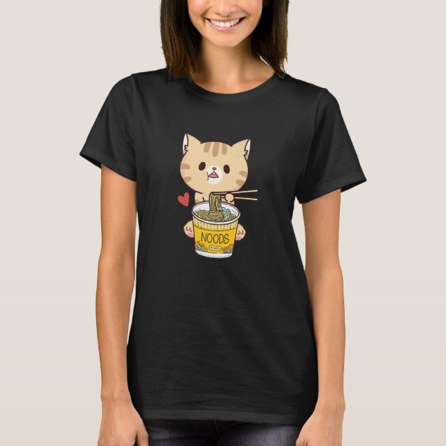 Cat Eating Japanese Udon Soup Noodles Food Udon   T Shirt (Framsida)