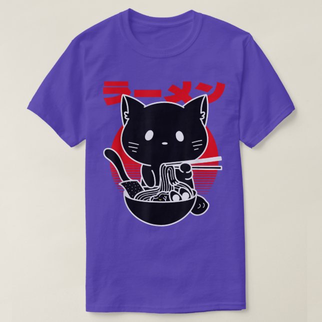 Cat Eating Noodles Japanska Aesthetic Ramen Funny T Shirt (Design framsida)