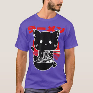 Cat Eating Noodles Japanska Aesthetic Ramen Funny T Shirt