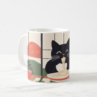cat eating pasta kaffemugg