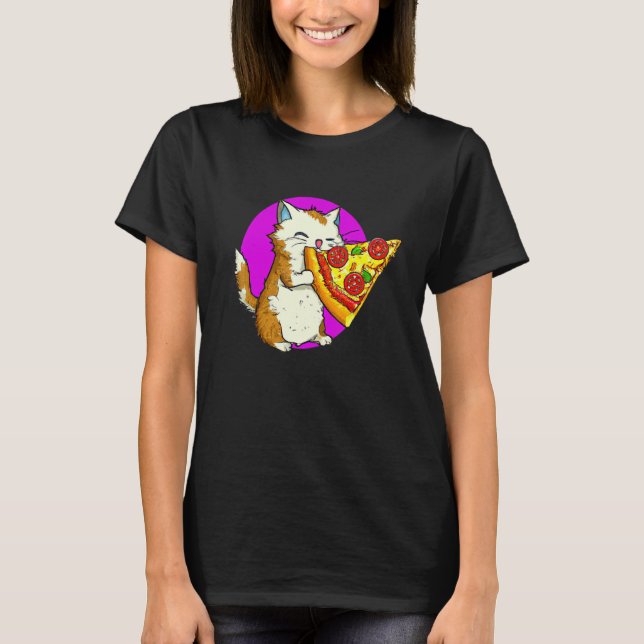 Cat Eating Pizza Cat And Pizza  Design T Shirt (Framsida)