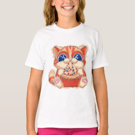 Cat Eating Pizza färg T Shirt