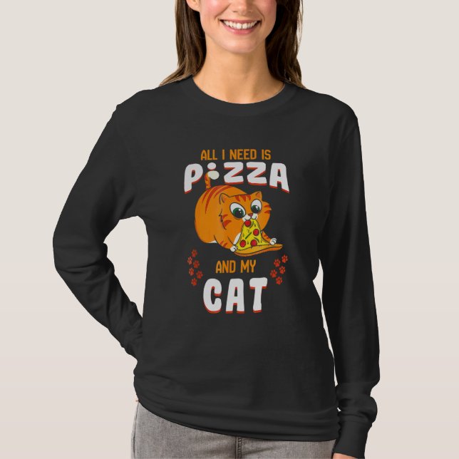 Cat Eating Pizza Tee Pepperoni Slice Kitten (Framsida)