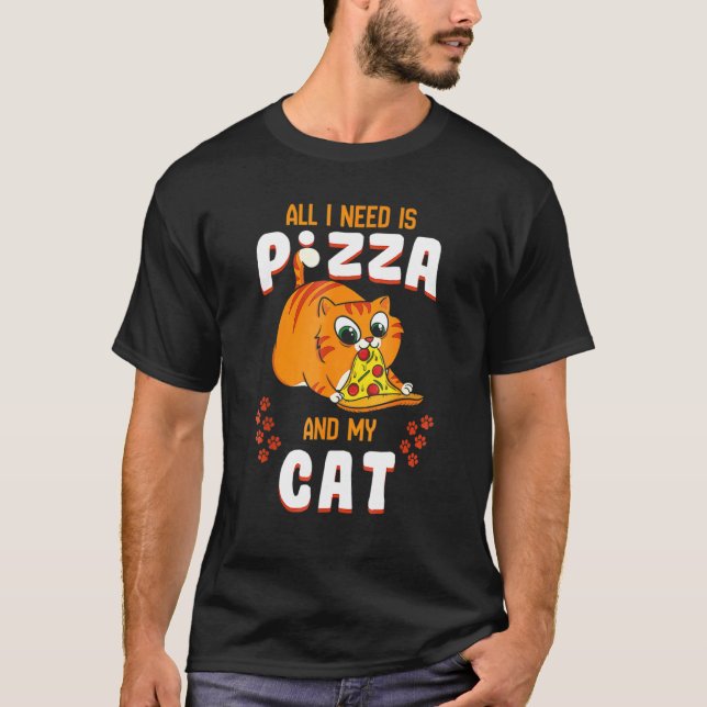 Cat Eating Pizza Tee Pepperoni Slice Kitten (Framsida)