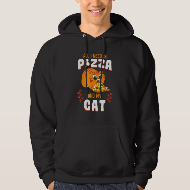 Cat Eating Pizza Tee Pepperoni Slice Kitten Hoodie (Framsida)