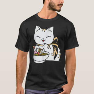 Cat Eating Ramen Bowl Kawaii Anime Japansk Cute G T Shirt