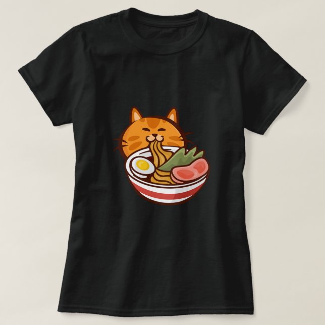 Cat Eating Ramen Japan Kitten Kattunge Pet Animal  T Shirt (Design framsida)