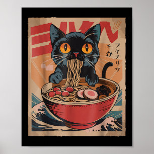 Cat Eating Ramen Japansk grafik Tees Kawaii Cat Poster