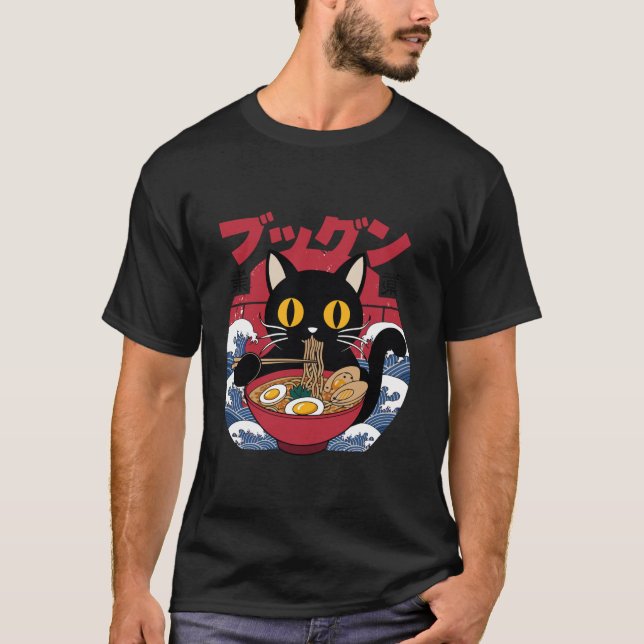 Cat Eating Ramen japansk Noodles Ramen Cat T Shirt (Framsida)