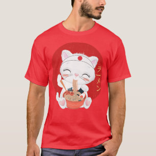 Cat Eating Ramen Kawaii Anime Retro Japanska Stil T Shirt