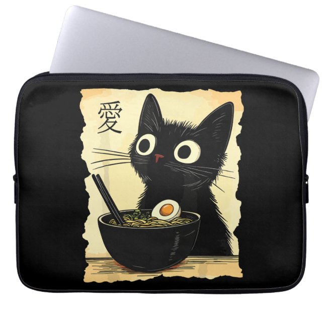 Cat eating ramen  laptop fodral (Framsidan)