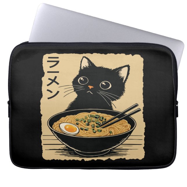 Cat eating ramen  laptop fodral (Framsidan)