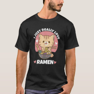 Cat Eating Ramen Noodle Women Manar Tonåring Boy G T Shirt