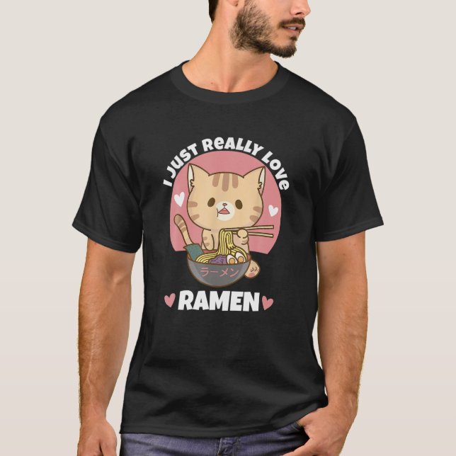 Cat Eating Ramen Noodle Women Manar Tonåring Boy G T Shirt (Framsida)