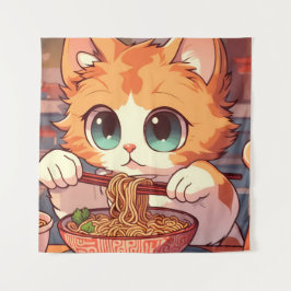 Cat Eating Ramen Noodles