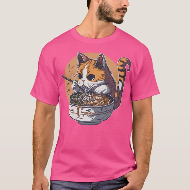 Cat Eating Ramen T Shirt (Framsida)