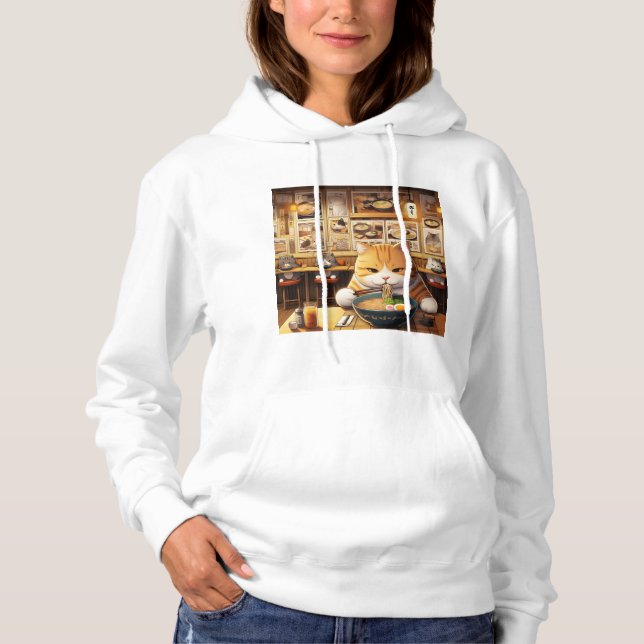 Cat Eating Ramen v1 T Shirt (Framsida)