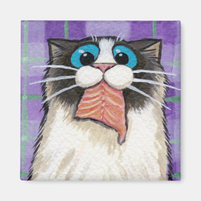 Cat Eating Salmon Magnet (Framsidan)