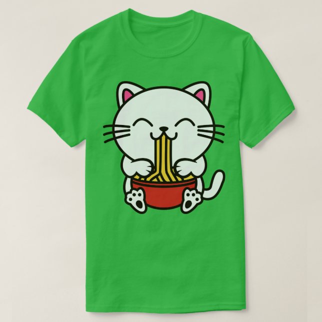 Cat Eating Spaghetti Kawaii T Shirt (Design framsida)
