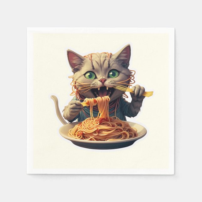 Cat Eating Spaghetti Pappersservett (Framsidan)