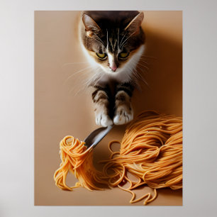 Cat Eating Spaghetti Poster