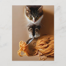 Cat Eating Spaghetti Vykort
