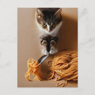 Cat Eating Spaghetti Vykort