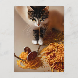 Cat Eating Spaghetti vykort