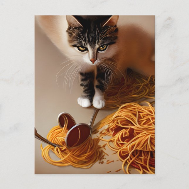 Cat Eating Spaghetti vykort (Framsida)