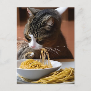 Cat Eating Spaghetti vykort