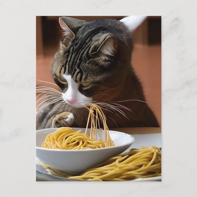 Cat Eating Spaghetti vykort (Framsida)