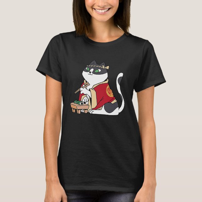 Cat Eating Sushi Cat Sushi Restaurant Sushi Cat T Shirt (Framsida)