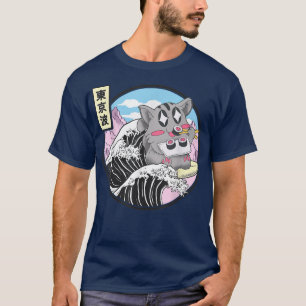 Cat Eating Sushi Surfing Kanagawa Wave Anime Cute T Shirt