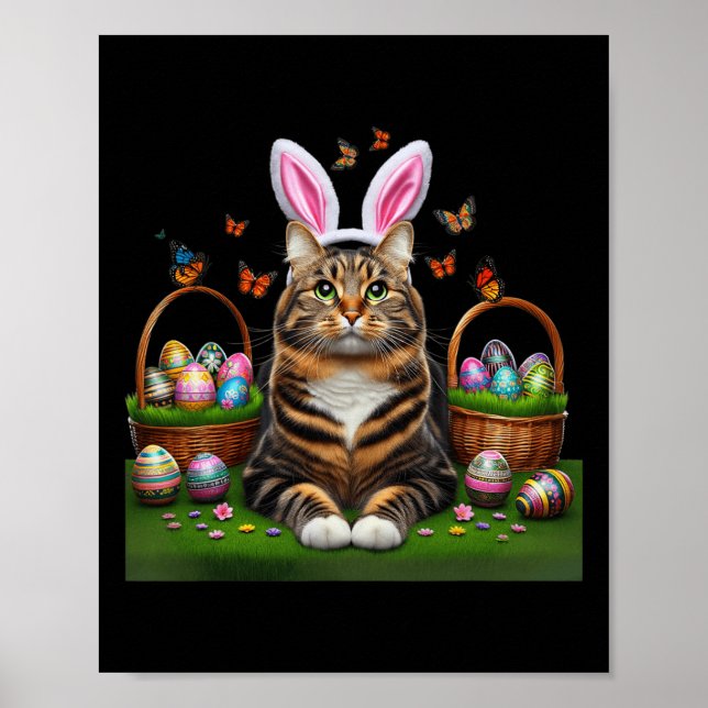 Cat Eggs Basket Påsk Cat Cat glad påsk Cute Bunny  Poster (Framsidan)