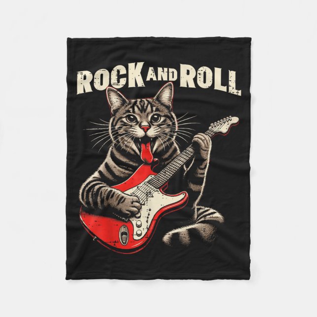 Cat Electric Guitar Rock And Roll Rocker Kitten Me Fleecefilt (Framsidan)