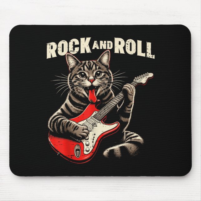 Cat Electric Guitar Rock And Roll Rocker Kitten Me Musmatta (Framsidan)