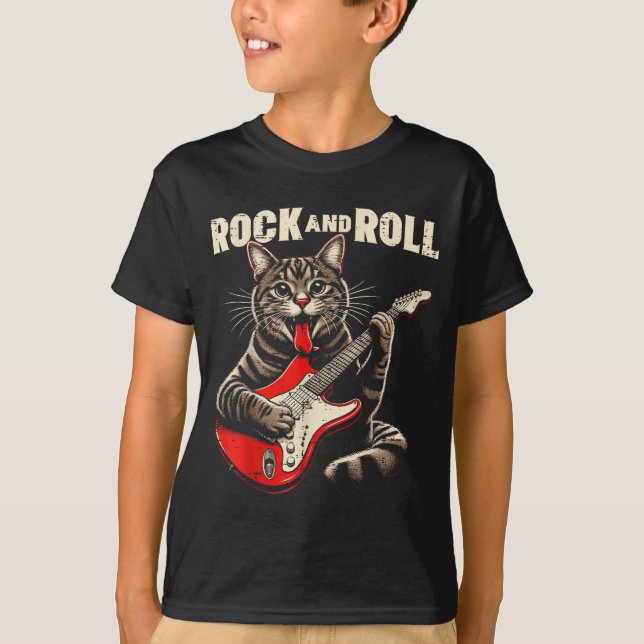 Cat Electric Guitar Rock And Roll Rocker Kitten Me T Shirt (Framsida)
