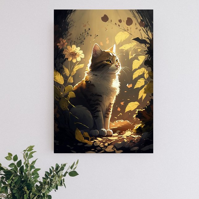 Cat Enjoeing the Sunshine in a Garden of Flowers Poster (Skapare uppladdad)