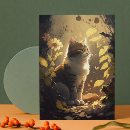 Cat Enjoeing the Sunshine in a Garden of Flowers Vykort
