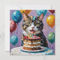 Cat Enjoying Birthday Cake Acrylic Art.