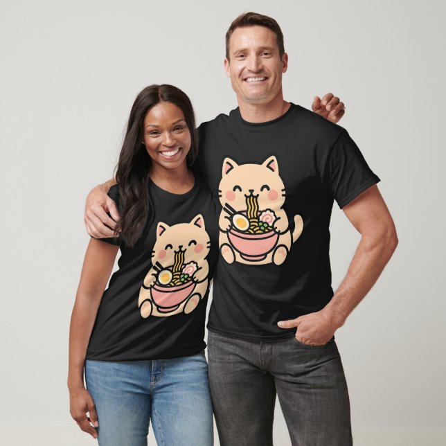Cat Enjoying Ramen Bowl T Shirt (Unisex)