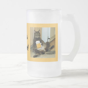 Cat Enjoys a Beer Frosted Glass Beer Mugg