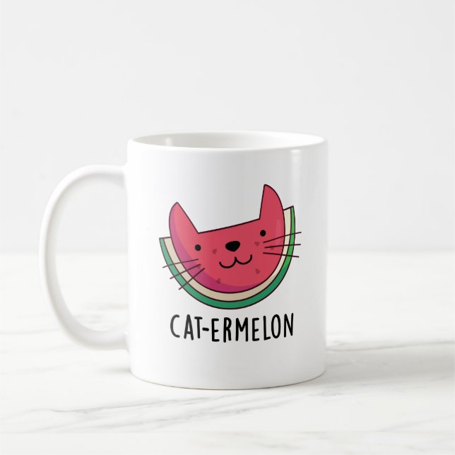 Cat-ermelon Funny Cat Watermelon Pun Kaffemugg (Vänster)