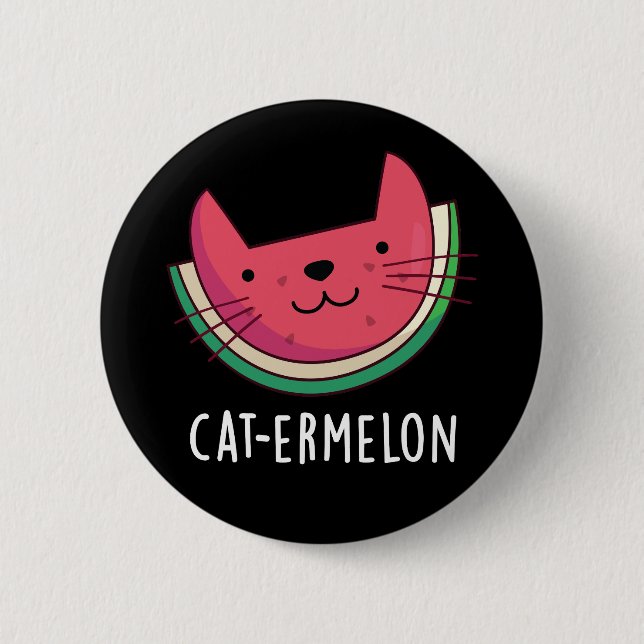 Cat-ermelon Funny Cat Watermelon Pun Mörk BG Knapp (Framsida)