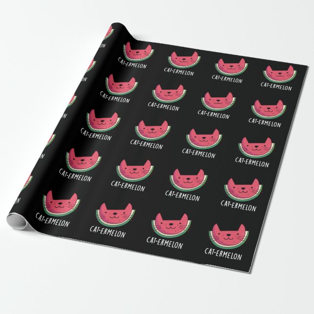 Cat-ermelon Funny Cat Watermelon Pun Mörk BG Presentpapper (Utrullad)