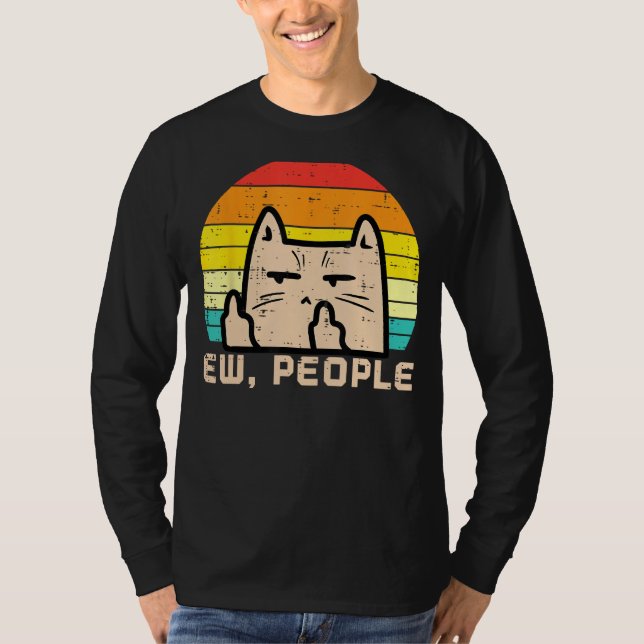 Cat Ew People Sunset Retro Anti Social Introvert M T Shirt (Framsida)