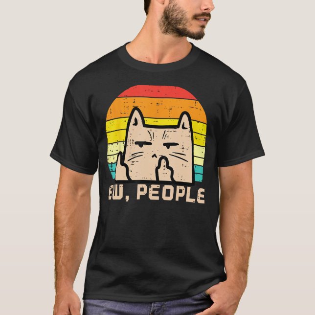 Cat Ew People Sunset Retro Anti Social Introvert M T Shirt (Framsida)