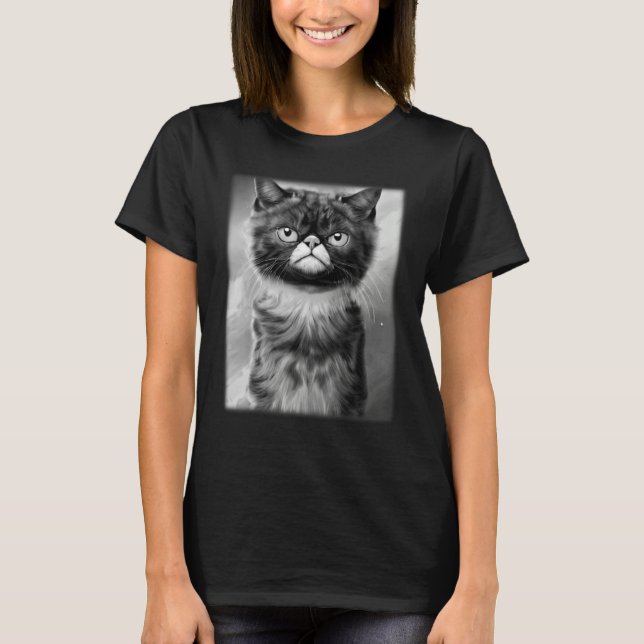 Cat face graphic  animal pet  grumpy kitten print  t shirt (Framsida)