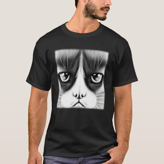 Cat face graphic  animal pet  grumpy kitten print  t shirt (Framsida)
