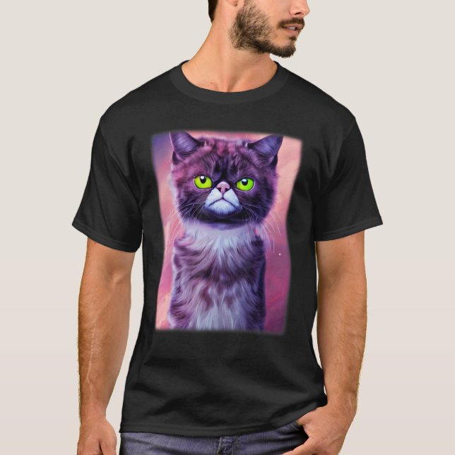 Cat face graphic  animal pet  grumpy kitten print  t shirt (Framsida)